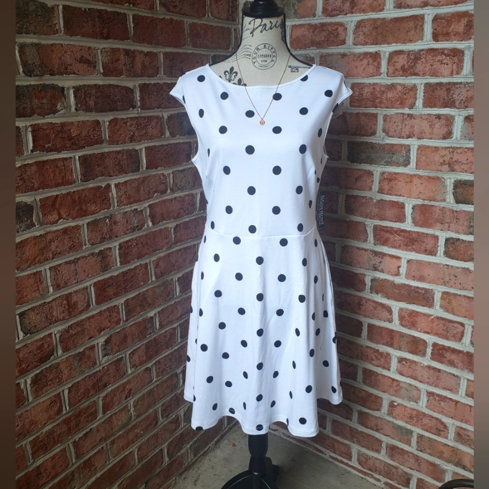 New York & Co. White & Black Polka Dot Dress